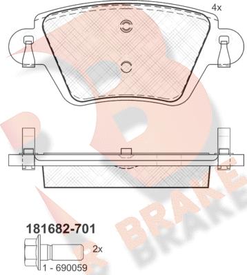 R Brake RB1682-701 - Комплект спирачно феродо, дискови спирачки vvparts.bg