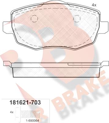 R Brake RB1621-703 - Комплект спирачно феродо, дискови спирачки vvparts.bg