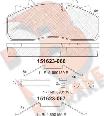 R Brake RB1623 - Комплект спирачно феродо, дискови спирачки vvparts.bg