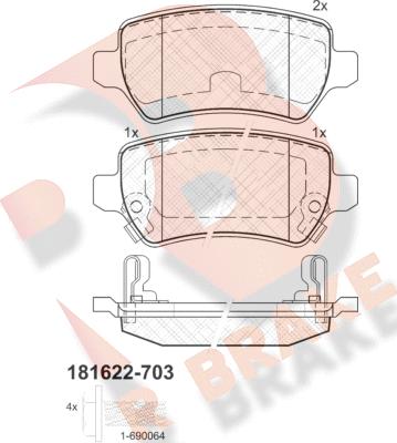 R Brake RB1622-703 - Комплект спирачно феродо, дискови спирачки vvparts.bg