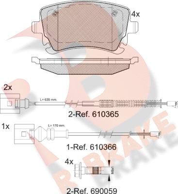 R Brake RB1674-208 - Комплект спирачно феродо, дискови спирачки vvparts.bg