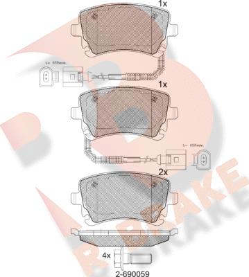 R Brake RB1674 - Комплект спирачно феродо, дискови спирачки vvparts.bg