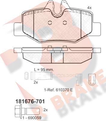 R Brake RB1676-701 - Комплект спирачно феродо, дискови спирачки vvparts.bg