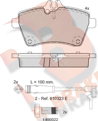 R Brake RB1678-700 - Комплект спирачно феродо, дискови спирачки vvparts.bg