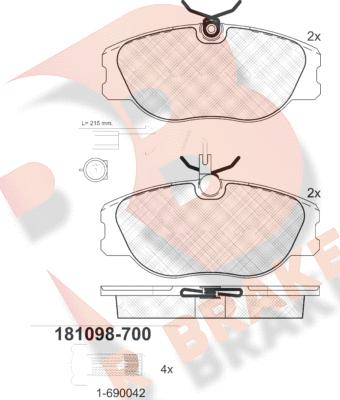 R Brake RB1098-700 - Комплект спирачно феродо, дискови спирачки vvparts.bg