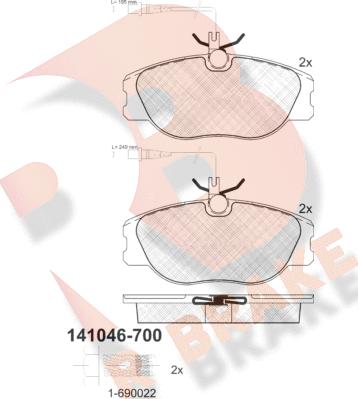 R Brake RB1046-700 - Комплект спирачно феродо, дискови спирачки vvparts.bg