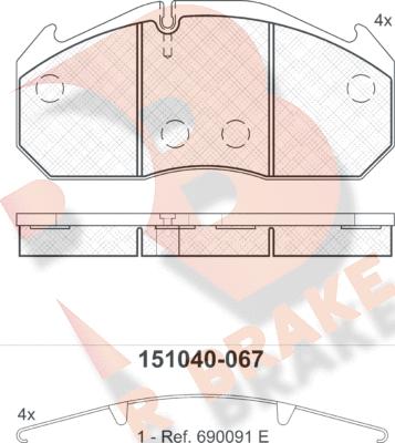 R Brake RB1040-067 - Комплект спирачно феродо, дискови спирачки vvparts.bg