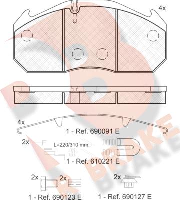 R Brake RB1040-113 - Комплект спирачно феродо, дискови спирачки vvparts.bg