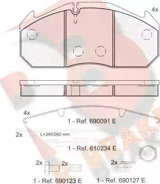 R Brake RB1040-112 - Комплект спирачно феродо, дискови спирачки vvparts.bg