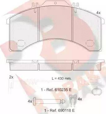 R Brake RB1043-111 - Комплект спирачно феродо, дискови спирачки vvparts.bg