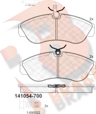 R Brake RB1054-700 - Комплект спирачно феродо, дискови спирачки vvparts.bg