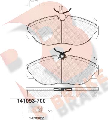 R Brake RB1053-700 - Комплект спирачно феродо, дискови спирачки vvparts.bg