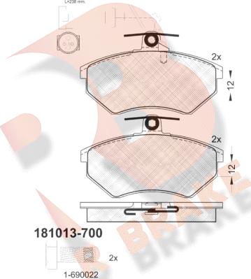 R Brake RB1013-700 - Комплект спирачно феродо, дискови спирачки vvparts.bg