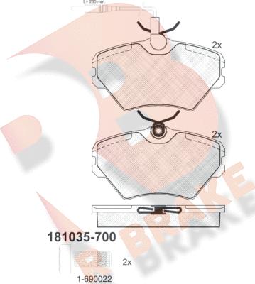 R Brake RB1035-700 - Комплект спирачно феродо, дискови спирачки vvparts.bg