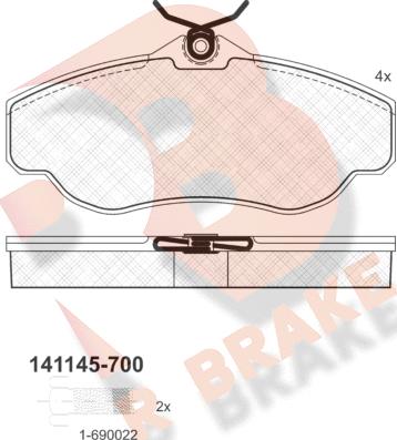 R Brake RB1145-700 - Комплект спирачно феродо, дискови спирачки vvparts.bg