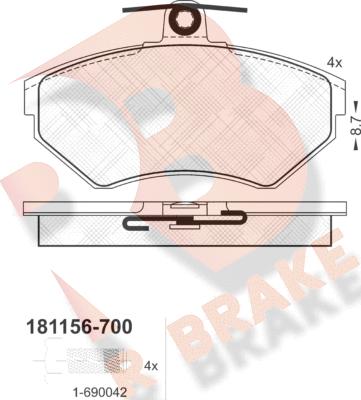 R Brake RB1156-700 - Комплект спирачно феродо, дискови спирачки vvparts.bg