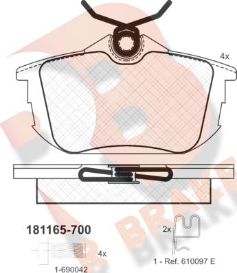 R Brake RB1165-700 - Комплект спирачно феродо, дискови спирачки vvparts.bg