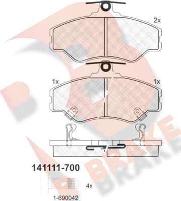 R Brake RB1111-700 - Комплект спирачно феродо, дискови спирачки vvparts.bg