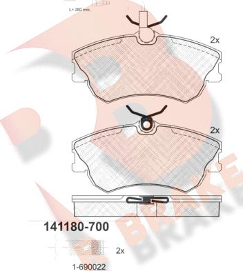 R Brake RB1180-700 - Комплект спирачно феродо, дискови спирачки vvparts.bg