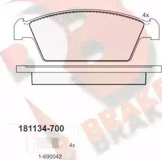 R Brake RB1134-700 - Комплект спирачно феродо, дискови спирачки vvparts.bg