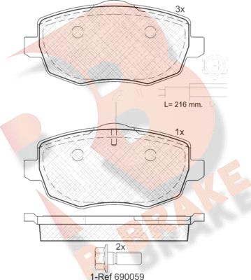 R Brake RB1845 - Комплект спирачно феродо, дискови спирачки vvparts.bg