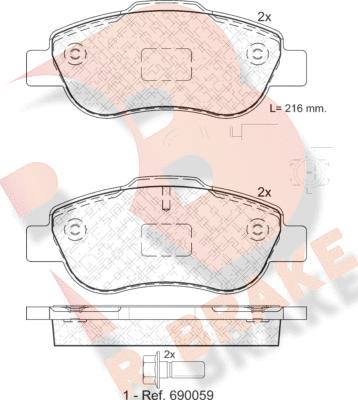 R Brake RB1843-203 - Комплект спирачно феродо, дискови спирачки vvparts.bg