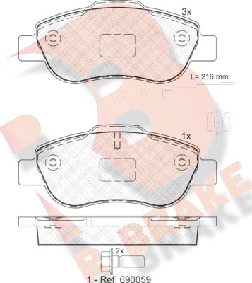 R Brake RB1843 - Комплект спирачно феродо, дискови спирачки vvparts.bg