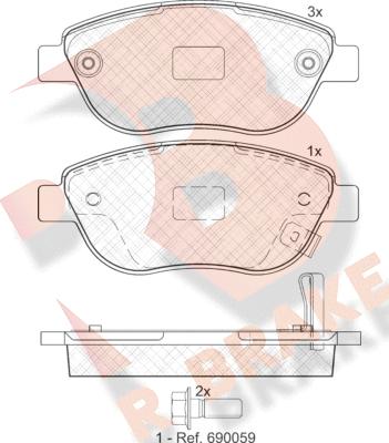 R Brake RB1809 - Комплект спирачно феродо, дискови спирачки vvparts.bg