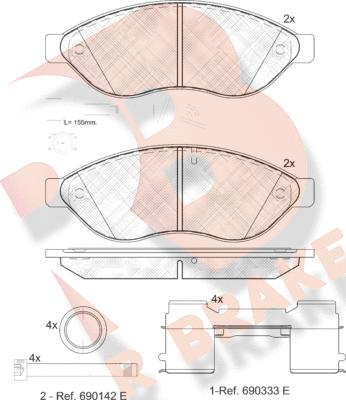 R Brake RB1803-203 - Комплект спирачно феродо, дискови спирачки vvparts.bg