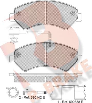 R Brake RB1836-201 - Комплект спирачно феродо, дискови спирачки vvparts.bg