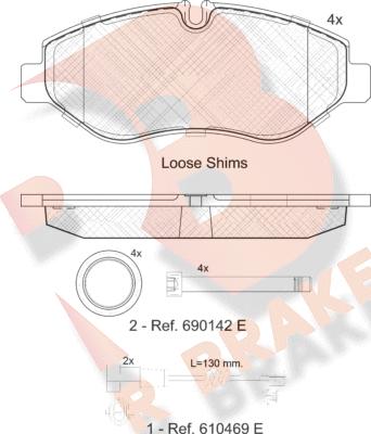 R Brake RB1832-203 - Комплект спирачно феродо, дискови спирачки vvparts.bg