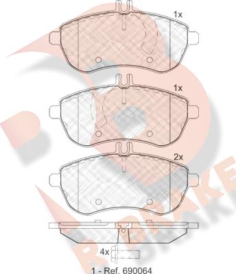 R Brake RB1821 - Комплект спирачно феродо, дискови спирачки vvparts.bg