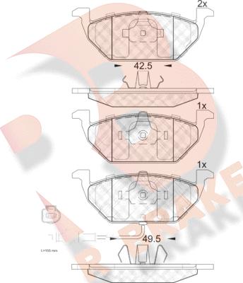 R Brake RB1349 - Комплект спирачно феродо, дискови спирачки vvparts.bg