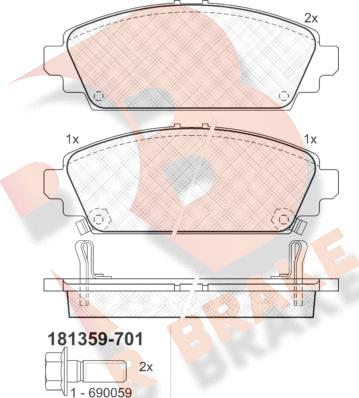 R Brake RB1359-701 - Комплект спирачно феродо, дискови спирачки vvparts.bg