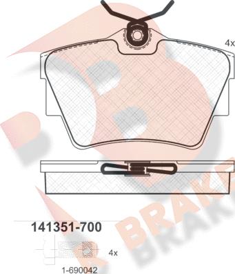 R Brake RB1351-700 - Комплект спирачно феродо, дискови спирачки vvparts.bg