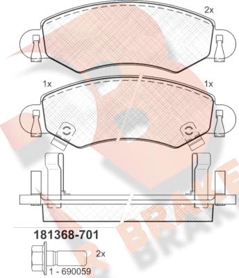 R Brake RB1368-701 - Комплект спирачно феродо, дискови спирачки vvparts.bg