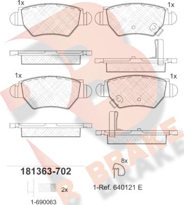 R Brake RB1363-702 - Комплект спирачно феродо, дискови спирачки vvparts.bg