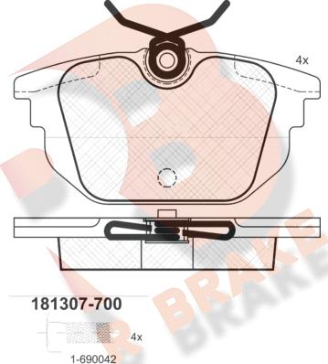 R Brake RB1307-700 - Комплект спирачно феродо, дискови спирачки vvparts.bg