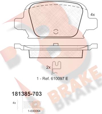 R Brake RB1385-703 - Комплект спирачно феродо, дискови спирачки vvparts.bg