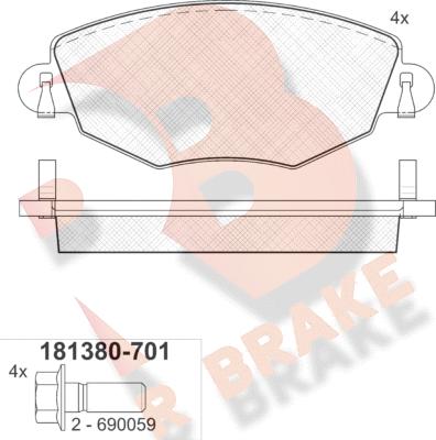 R Brake RB1380-701 - Комплект спирачно феродо, дискови спирачки vvparts.bg