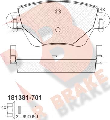 R Brake RB1381-701 - Комплект спирачно феродо, дискови спирачки vvparts.bg