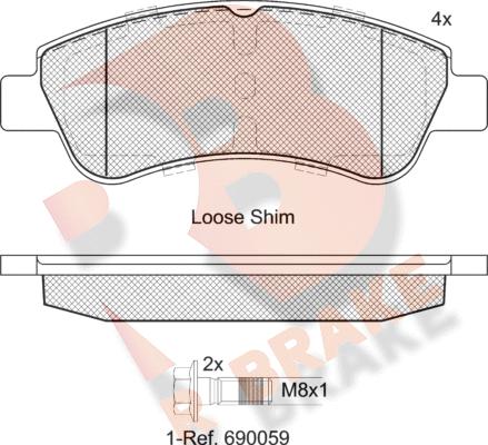 R Brake RB1388-402 - Комплект спирачно феродо, дискови спирачки vvparts.bg