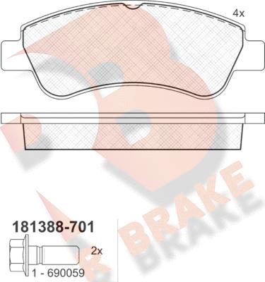 R Brake RB1388-701 - Комплект спирачно феродо, дискови спирачки vvparts.bg