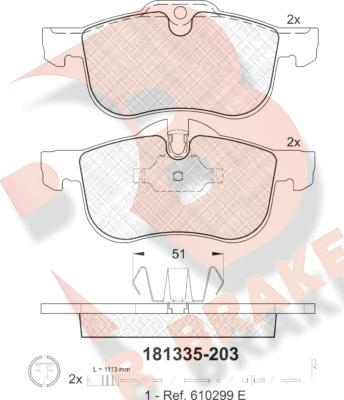 R Brake RB1335 - Комплект спирачно феродо, дискови спирачки vvparts.bg