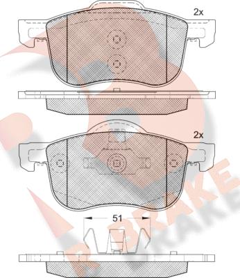 R Brake RB1297-203 - Комплект спирачно феродо, дискови спирачки vvparts.bg