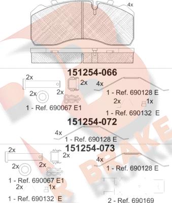 R Brake RB1254 - Комплект спирачно феродо, дискови спирачки vvparts.bg