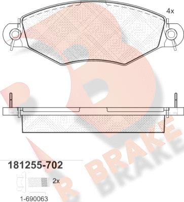 R Brake RB1255-702 - Комплект спирачно феродо, дискови спирачки vvparts.bg