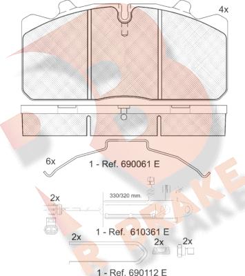 R Brake RB1253-124 - Комплект спирачно феродо, дискови спирачки vvparts.bg