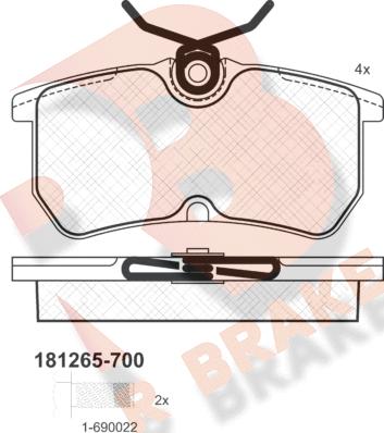 R Brake RB1265-700 - Комплект спирачно феродо, дискови спирачки vvparts.bg