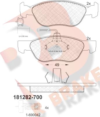 R Brake RB1282-700 - Комплект спирачно феродо, дискови спирачки vvparts.bg